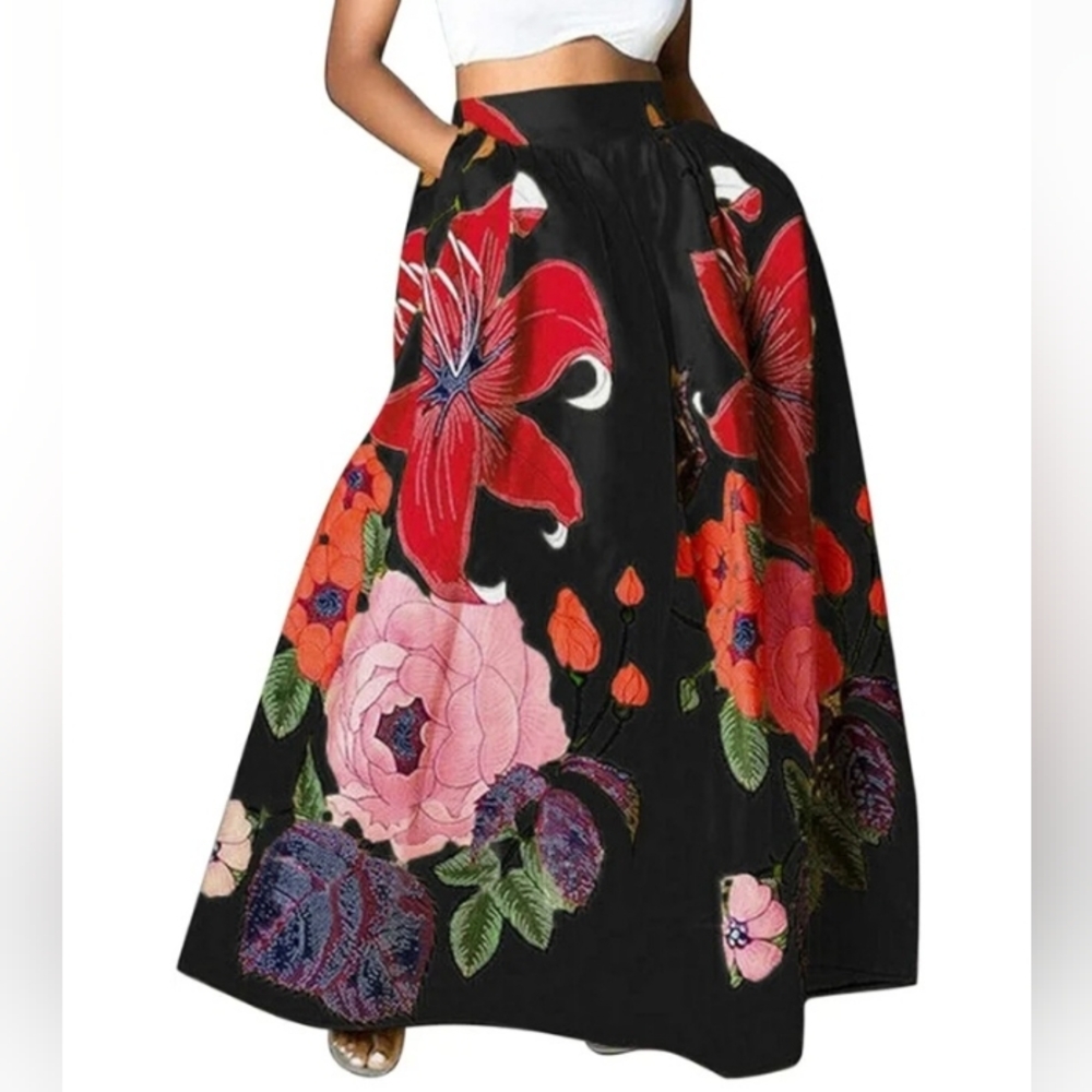 NEW Women Floral High Waist Maxi Skirt 💐